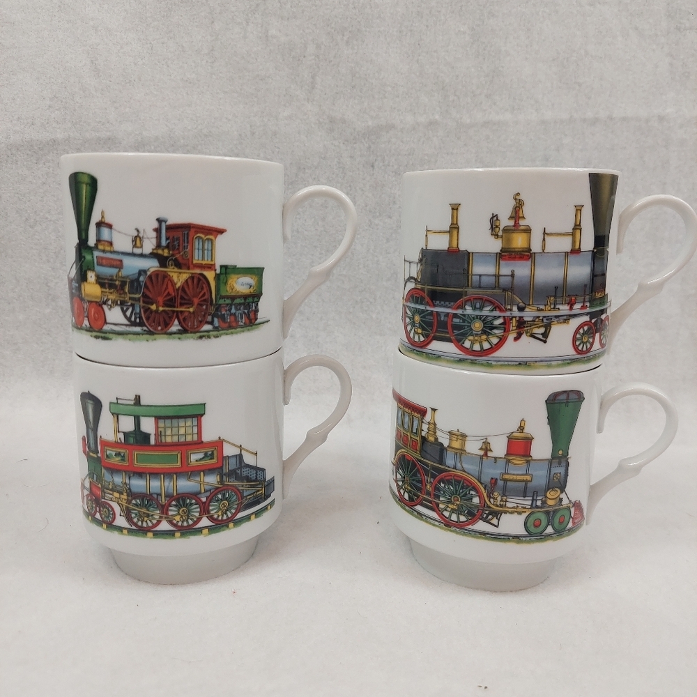 Bavaria Schumann Arzberg Train Engine Mugs Set of 4 Germany Vintage
